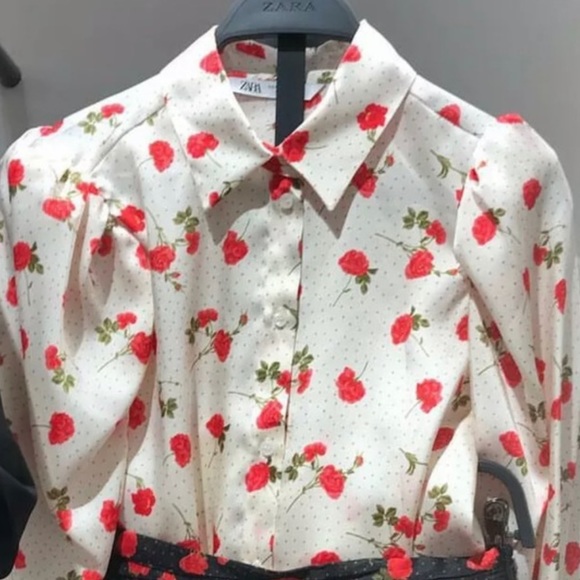 🦋 BLOGGERS FAVORITE 🦋 ZARA FLORAL PRINT PUFF-SLEEVE BLOUSE SHIRT SIZE M - Picture 14 of 15